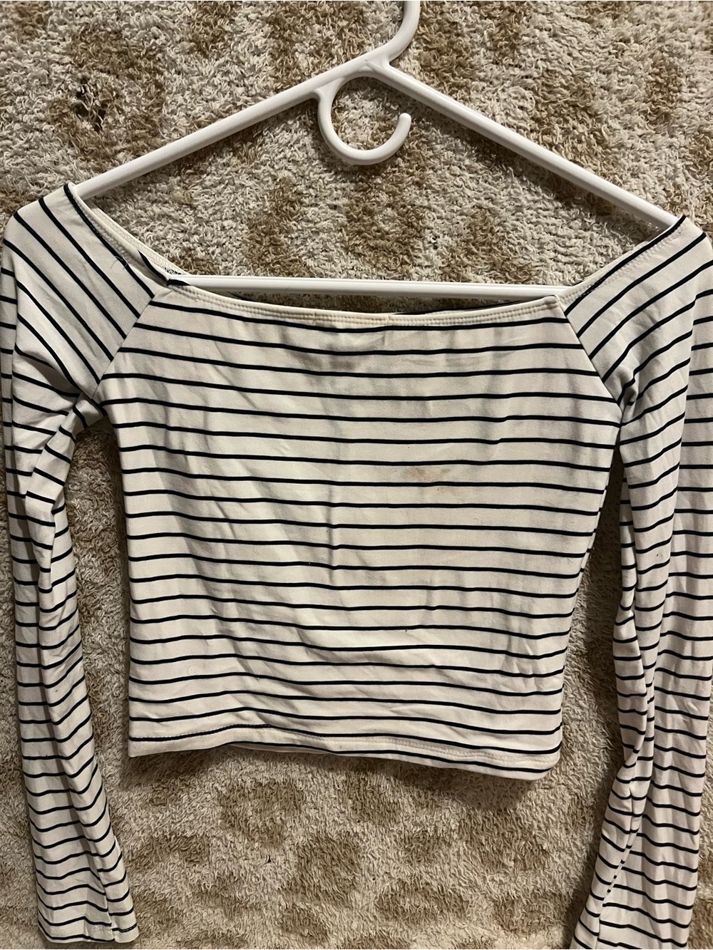 Striped Off-Shoulder Crop Top in White and Black